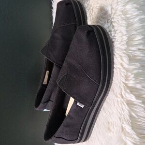 Toms Black Canvas Platform Slip-Ons